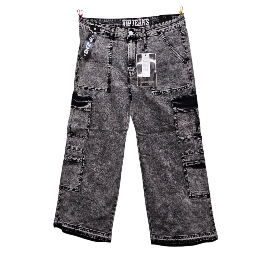 VIP Jeans Cargo Pants Women Size 24 Grey Acid Wash Wide Leg Sculpting Stretch